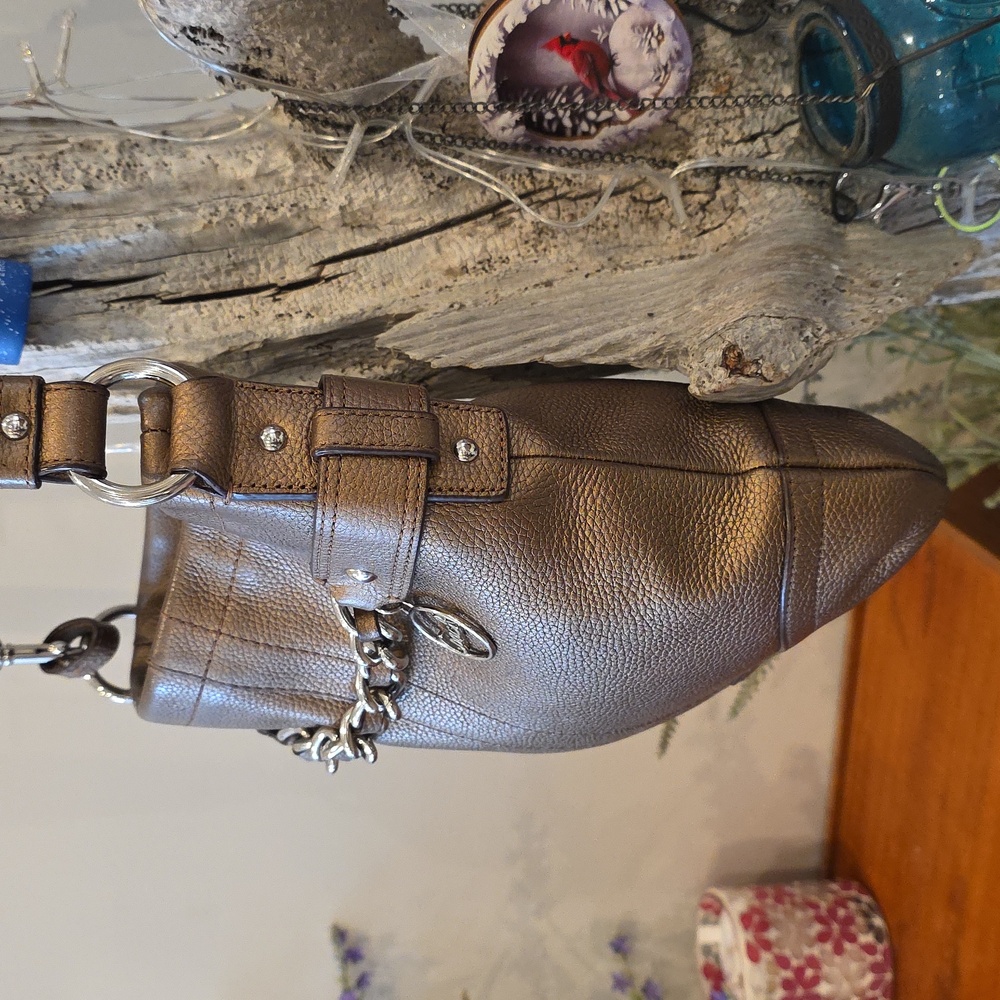 Coach Bronze Metallic Belted Chain Accent Convertable Shoulder Bag - Picture 4 of 9